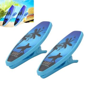 Imagem de Kit 2 Prendedores De Toalha Modelo Prancha Surf Clip Azul Para Cadeira
