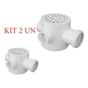 Imagem de 2 Caixa Sifonada Com Grelha Redondo Branco 100x100x50 Krona