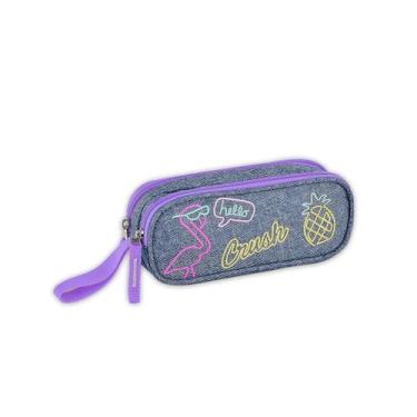 Imagem de Estojo Duplo Escolar Jeans Juvenil Hello Crush Cor Roxo - Clio