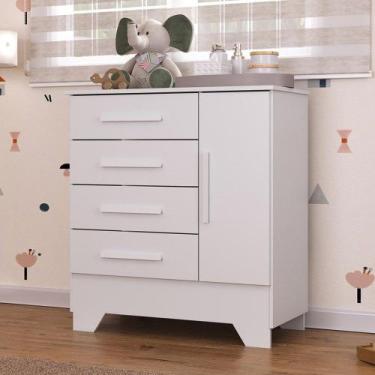 Imagem de Cômoda Infantil 4 Gavetas 1 Porta Catavento Rodial, Branco
