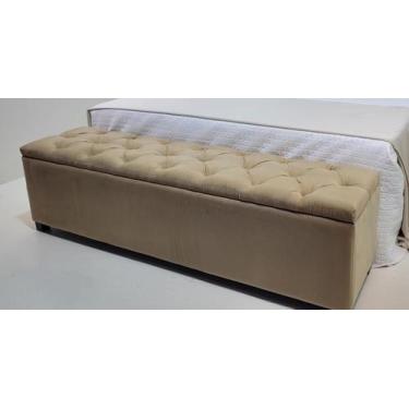 Imagem de Puf Baú Estofado de Casal Cor Bege 140x40x45cm Modelo Em Capitonê - El