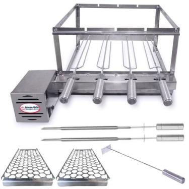 Imagem de Brasa Grill: Kit Combo Inox Churrasqueira Elétrica Giratória 4 Espetos