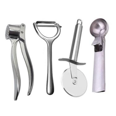 Imagem de Kit Descascador de Legumes Espremedor de Alho Fatiador de Pizza Pegado