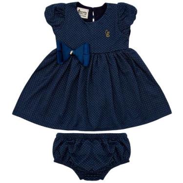 Imagem de Vestido Gorette The Cat Com Mangas Balonê e Tapa Fraldas Azul Marinho,