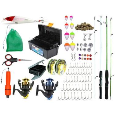 Imagem de Kit Para Pescaria 2 Varas 1,20m 2 Molinetes + Caixa e Acessórios (Ref.