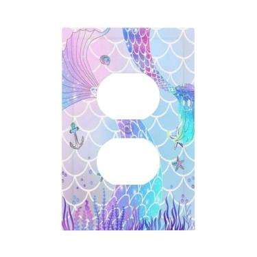Imagem de 1 Gang Single Duplex Receptáculo Tomada Cobertura Colorida Infantil Meninas Roxo Rosa Cauda de Sereia Escamas Estrela do Mar Placa de Parede Elétrica Um Gang Dispositivo Duplo Interruptor de Luz Placa