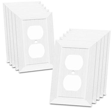 Imagem de Placa de parede decorativa moderna design de grão de madeira retrô capa de tomada para interruptor de luz, interruptor inteligente, regulador, GFCI, tomada USB (pacote com 10, duplex único)