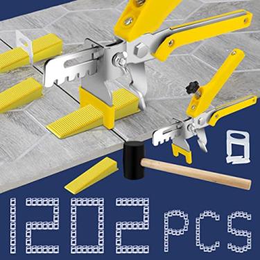 Imagem de Sistema de nivelamento de azulejo com alicate de azulejo e martelo de borracha, 1000 peças de clipes espaçadores de azulejo e 200 peças de cunhas reutilizáveis, conjunto de ferramentas de nivelamento de azulejo para instalação de azulejos e pedra (espaçadores de azulejo de 1/8 polegada)
