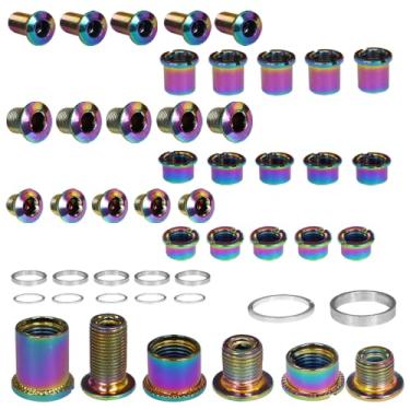 Imagem de Albedel 5 peças para cada anel de corrente colorido único/duplo/triplo, parafusos de disco colorido, porcas de pedaleira + 10 arruelas prateadas adequadas para bicicleta de estrada mountain bike BTT