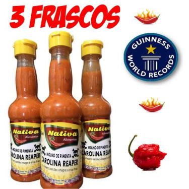 Imagem de Kit Pimenta Carolina Reaper 3 Frascos A Mais Forte Do Mundo Nativa