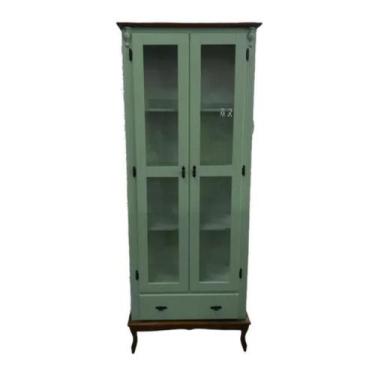 Imagem de Cristaleira 205X80cm 2 Portas + 3 Prateleiras Maciças + 1 Gaveta - Pés