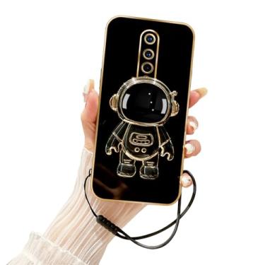 Imagem de Tesazxcn Capa para OnePlus 8, capa 1+8 com suporte oculto de astronauta com revestimento 6D e alça de cordão TPU macio à prova de choque, capa protetora de luxo para OnePlus 8 - preta