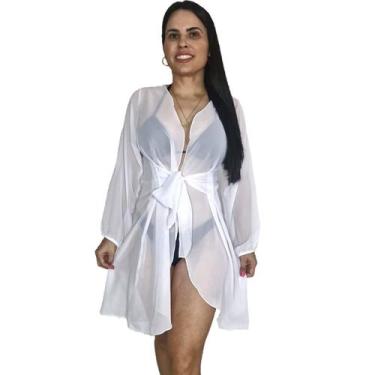 Imagem de Chemise saída de praia Kimono manga bufante com cinto - Tropicana Moda