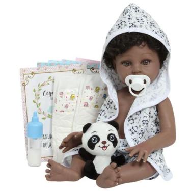 Imagem de Boneco Reborn Negro Menino Com Saída de Banho Pandinha 46cm - Cegonha 