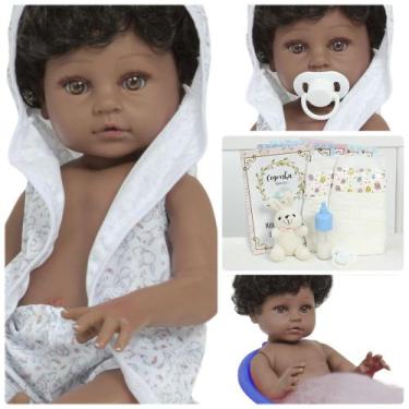 Imagem de Boneco Tipo Reborn Negro Saída de Banho Coelhinho 100% Vinil - Cegonha