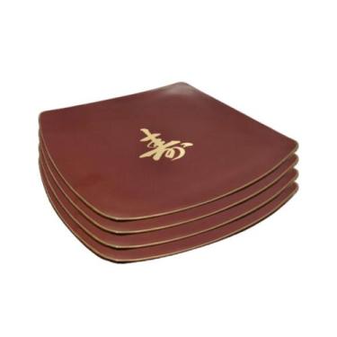 Imagem de Kit Jogo 4 Pratos Sushizara Comida Japonesa Sushi Vermelho 22x22cm - N