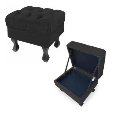 Imagem de Combo 02 Puffs Baú Retrô Luis Xv Capitonê Suede Preto - DS Estofados -
