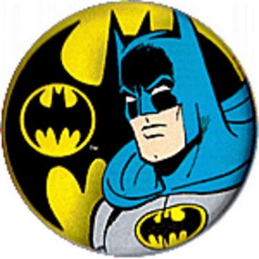 Imagem de Rosto de quadrinhos Batman com logotipo, botão/broche