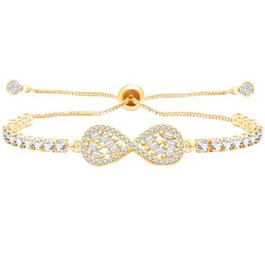 Imagem de Vivaday Pulseira de tênis Infinity Bolo - Eternal Love Forever Best Friend Zircônia cúbica ajustável 13 cm + 13 cm Joias de corrente estendida para aniversário, casamento, dia das mães, dia dos