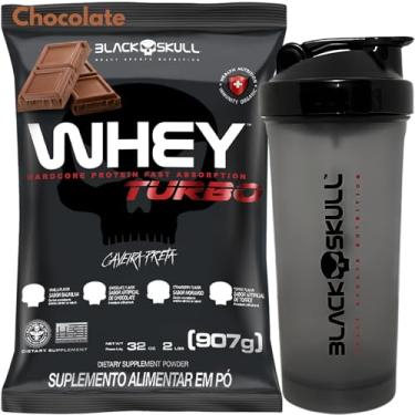 Imagem de Whey Protein Concentrado TURBO 907g + Coqueteleira Fumê 600ml - Kit Whey Para Ganho de Massa Muscular + Shakeira 600ml (907g, Whey Chocolate)
