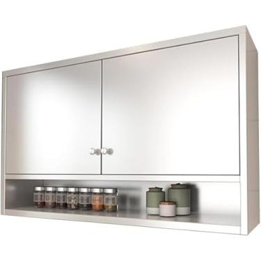 Imagem de Armário de parede de cozinha de aço inoxidável com portas duplas e prateleiras ajustáveis Prateleira de armazenamento montada na parede para sala de estar, cozinha, banheiro, prata, 120 x 30 x 70 cm