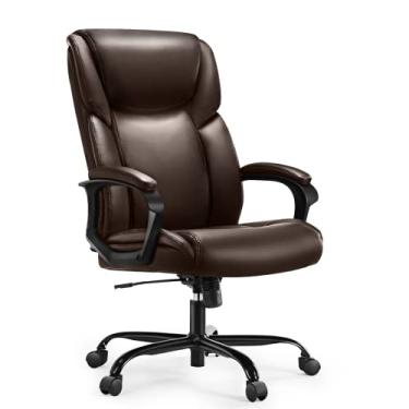 Imagem de Cadeira ergonômica para casa, cadeira de escritório, suporte lombar alto de couro, altura ajustável e cadeira giratória para escritório - marrom