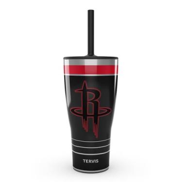 Imagem de Tervis Traveler NBA Houston Rockets - Copo de viagem com isolamento térmico de parede tripla para jogo noturno mantém as bebidas frias e quentes, 850 g com tampa de palha, aço inoxidável