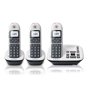 Imagem de Motorola CD5013 DECT 6.0 telefone sem fio com secretária eletrônica, bloco de chamadas e aumento de volume, branco, 3 aparelhos