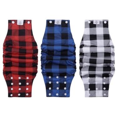 Imagem de CuteBone Fraldas Laváveis para Cães, Masculinas, com Botões de Pressão, Reutilizáveis, 3 Unidades, Pacote com Faixa para Barriga de Cachorro, para Cães Machos, Kdm03S