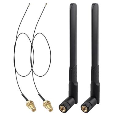 Imagem de Futheda 2 conjuntos de 2,4 GHz 5 GHz 5,8 GHz 8dBi antena WiFi de banda dupla RP-SMA macho antena + cabo de extensão fêmea 30 cm U.FL IPX IPEX MHF4 para RP-SMA para placa de rede sem fio M.2 NGFF Intel