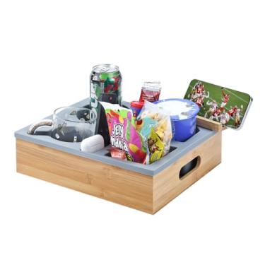 Imagem de YGFRSTO Suporte para Copos de Sofá com Bandeja de Fundo de Bambu Resistente e Forro de Silicone Lavável Antiderramamento para Comer No Sofá Ou Na Cama, Bandejas para Lanches para A12" X 10" X 3",Cinza