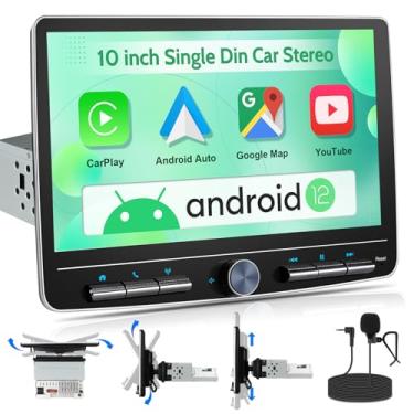 Imagem de cogamichi Rádio com tela sensível ao toque Single DIN: Unidade de cabeça estéreo de carro Android de 10 polegadas, tela flutuante sensível ao toque, compatível com Apple Carplay Android Auto, rádio de