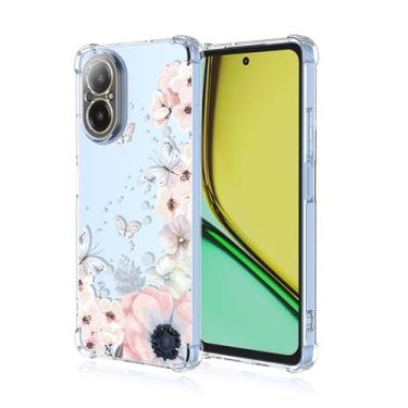 Imagem de RRXSYXL Capa para Oppo Realme C67 4G com estampa floral transparente, capa macia à prova de choque para Oppo Realme C67 4G, borboletas de flores rosa, C67 4G