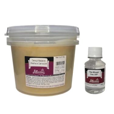 Imagem de Kit Cera Para Madeira de Abelha com Carnaúba 2,1Kg + Óleo Mineral Grau USP 100ml Para Tábua de Carne, Tábua de Corte, Móveis, Gamelas, Utensílios de Madeira, Atóxico, Brilho e Proteção - Altezza