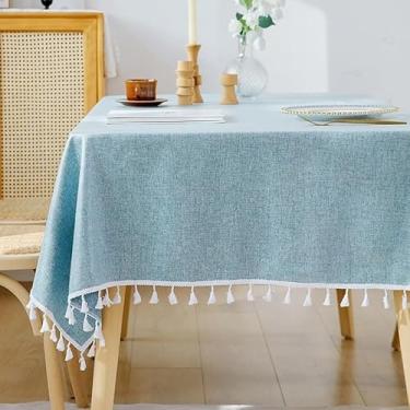 Imagem de Toalha de mesa de linho de algodão impermeável, design simples e simples, à prova de óleo e durável para jantar, cozinha, piqueniques ao ar livre e festas(Blue,140 * 200cm/55 * 78.7in)