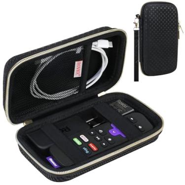 Imagem de BOVKE Capa rígida para controle remoto Roku Voice, Roku Streaming Stick+ / 4K, capa para controle remoto Roku TV Steaming Stick 3820R/3821R/3941R, bolso de malha extra para adaptadores, cabos, Black