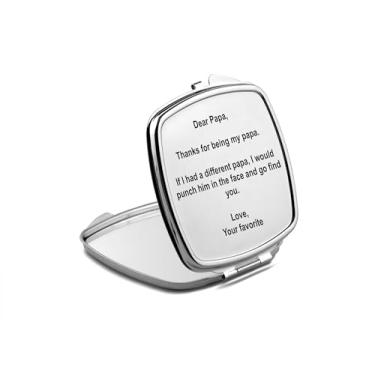 Imagem de SpreadPassion Dear Papa Espelho Compacto, Espelho Fotográfico Papa, Espelho de Maquiagem de Viagem Espelho Pequeno Portátil, Espelho de Bolso Portátil, Ideia de Aniversário (1, Quadrado)