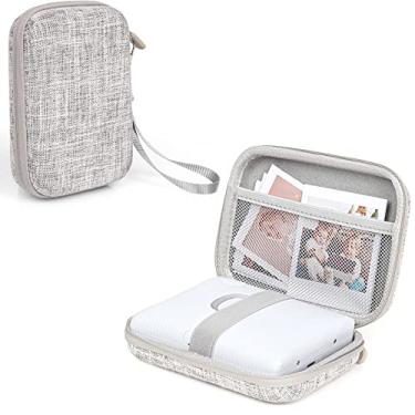 Imagem de MUZIRI KINOKOO Capa rígida de EVA compatível com câmera Fuji Instax Mini EVO, Mini Link/Link 2/Link SQ, bolsa para impressora fotográfica com alça de pulso - cinza branco