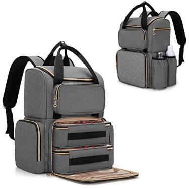 Imagem de Luxja A mochila organizadora de esmalte comporta 70 garrafas, Cinza, 12" x 7" x 16", Moderno