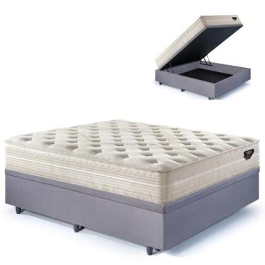 Imagem de Base Box Baú Casal 138x188 Suede Cinza com Colchão Audaz Molas Ensacad