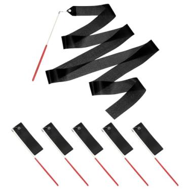 Imagem de PATIKIL Fitas de dança, pacote com 6, flâmulas de dança de ginástica de 78,7 polegadas com varinha antiderrapante para presentes, dança, shows de talentos, bastão girando, preto