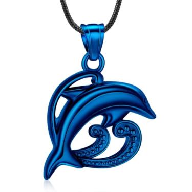 Imagem de AIWENXI Colares de urna de golfinho para cinzas, ondas, urnas de cremação, colares com pingente, joias de aço inoxidável, lembranças, humanas/animais de estimação, joias com pingente de cinza para