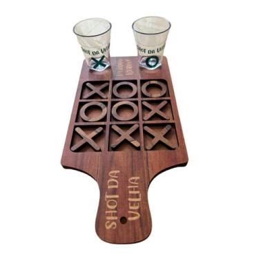Imagem de Jogo Tábua Shot da Velha Boteco Madeira MDF Com 2 Copos Tequila Cachaç