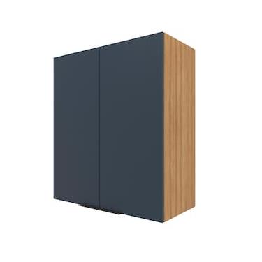 Imagem de Armário Aéreo Bartira Cristal com 2 Portas, 2 Prateleiras e 80cm de largura - Lâmina Mel/Azul Royal