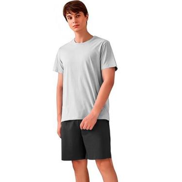 Imagem de Pijama De Calor Leve Fresquinho Conjunto Masculino Slim Fitness, Branc