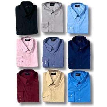 Imagem de KIT 09 peças - Camisa Social Manga Longa Slim e Tipo Linho (sem branco