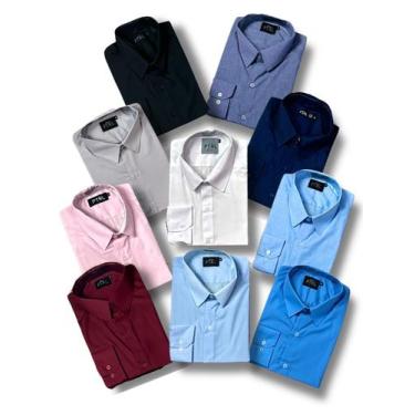 Imagem de KIT 10 peças - Camisa Social Manga Longa Slim e Tipo Linho (sem bege) 