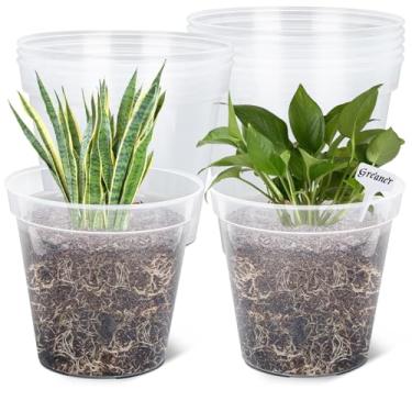 Imagem de GREANER Vasos de berçário de 25 cm, vasos de berçário de plantas transparentes reforçados, recipiente de flores de alta transparência com 20 etiquetas de plantas para flores, sementes, suculentas,