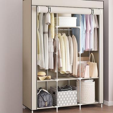 Imagem de Armário portátil grande guarda-roupa organizador de roupas - fácil de montar, economiza espaço para quarto, 128x45x170cm cinza?, bege, 128x45x170cm