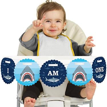 Imagem de Big Dot of Happiness Shark Zone 1rst Birthday Highchair Decor - I Am One - First Birthday High Chair Banner